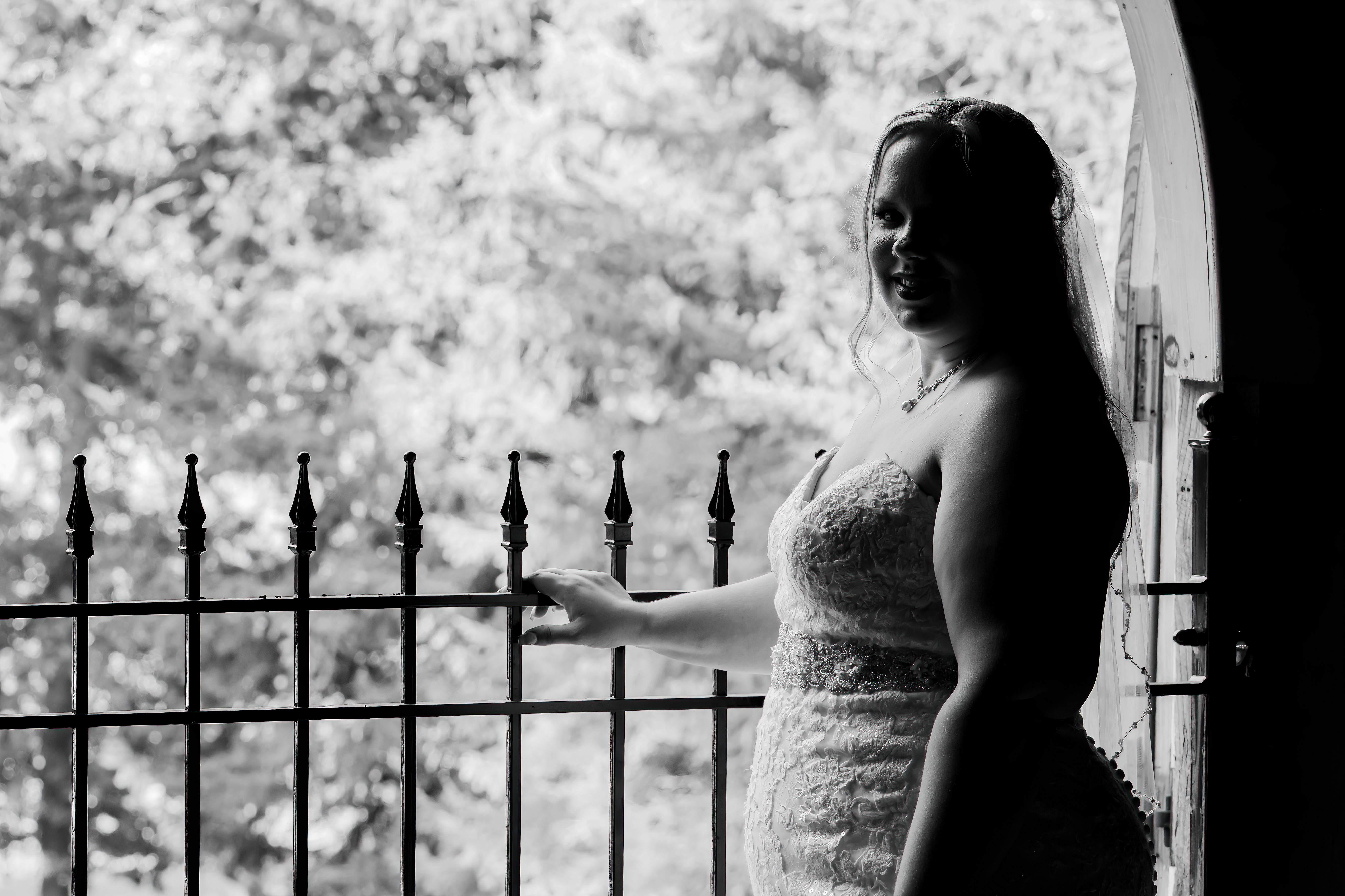 black and white bridal portrait