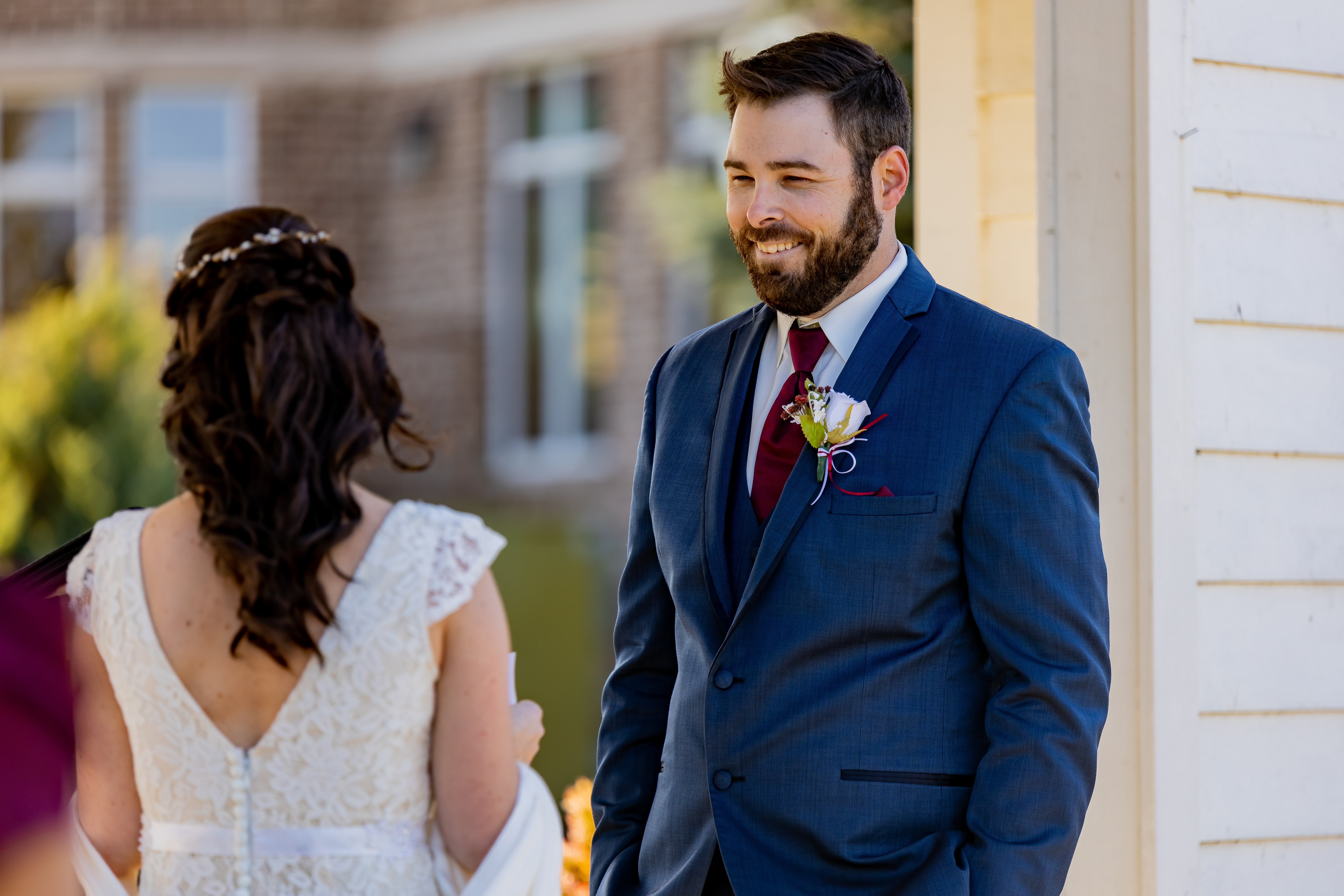 bride and groom's first look