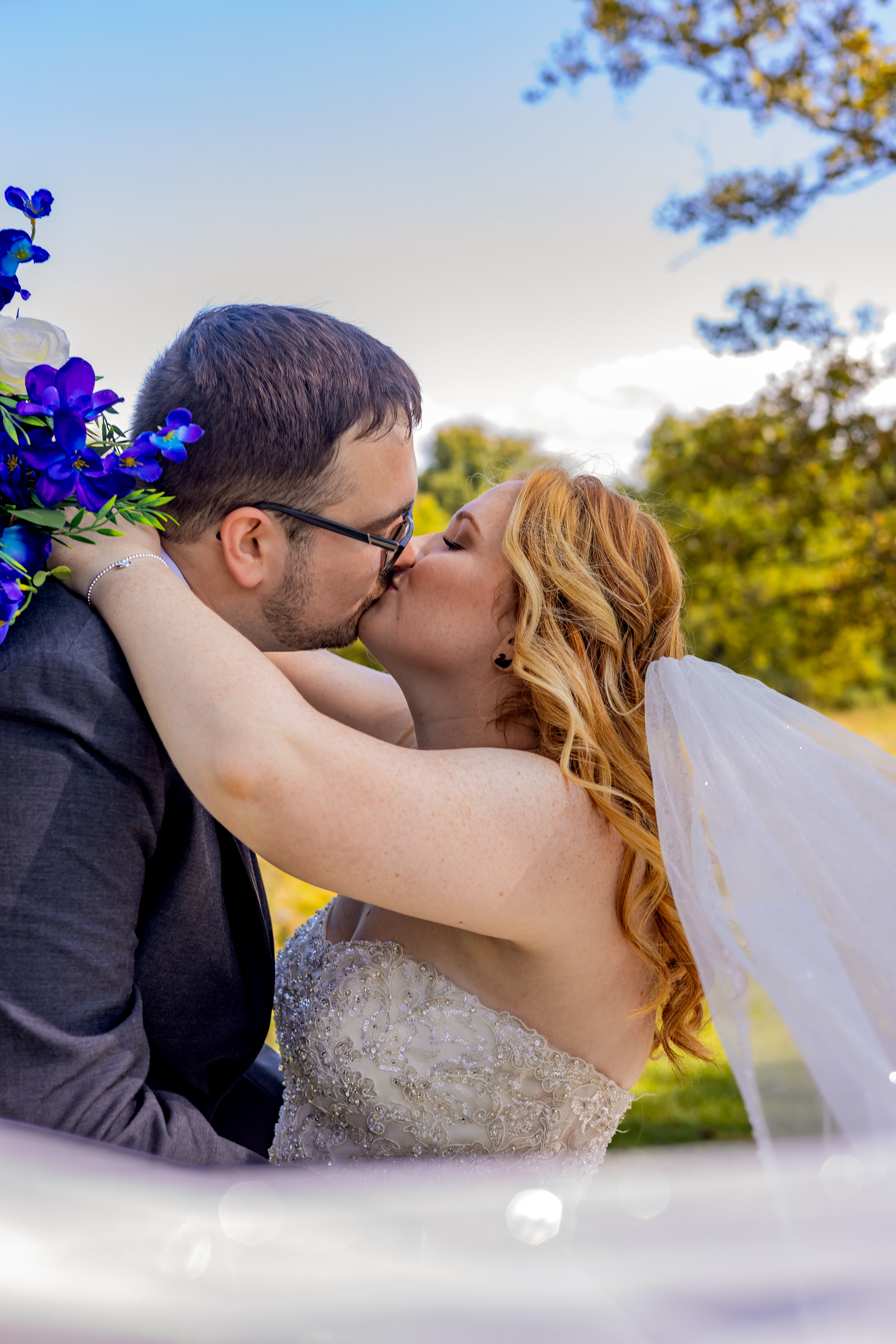bride and groom kissing