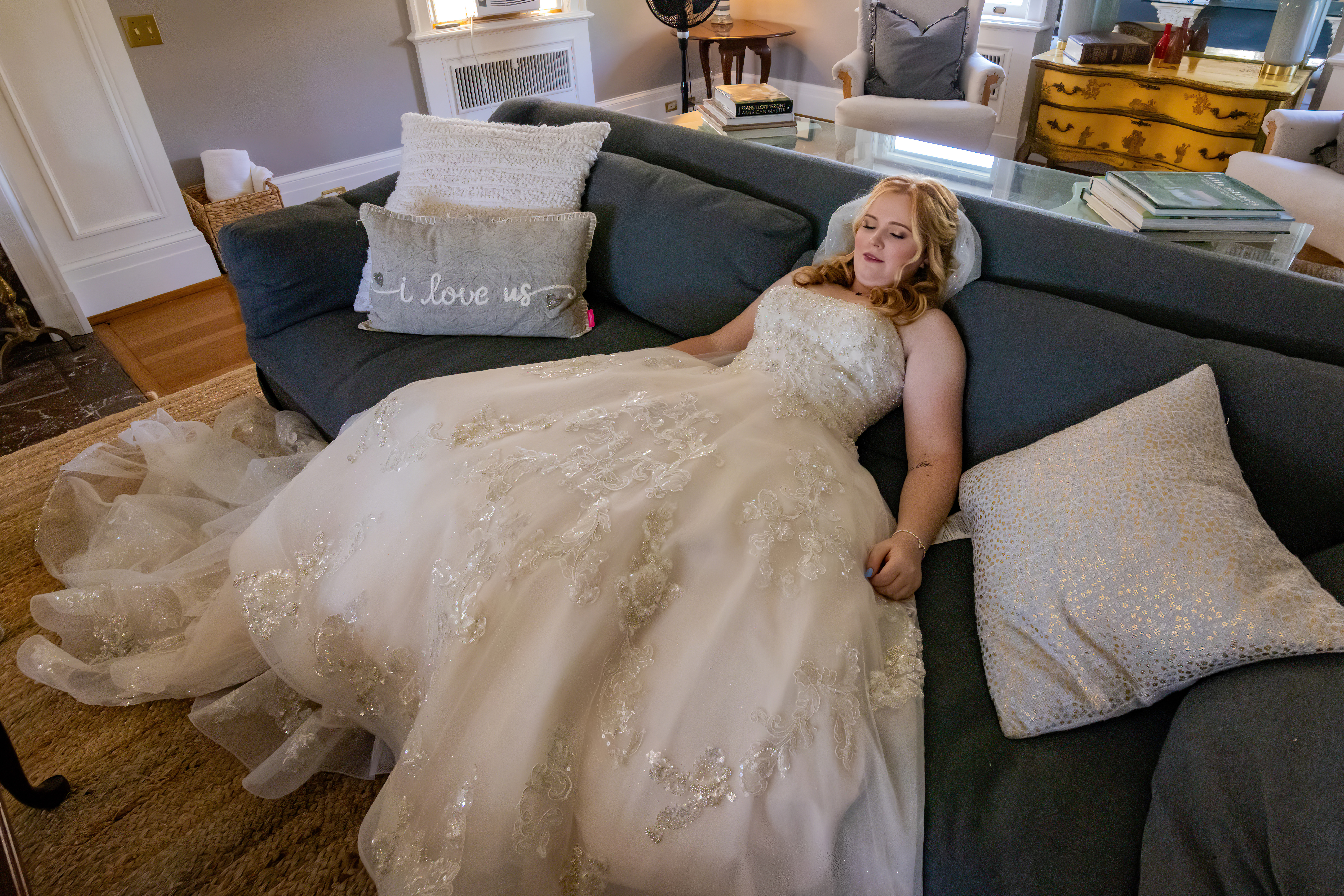bride relaxing on couch