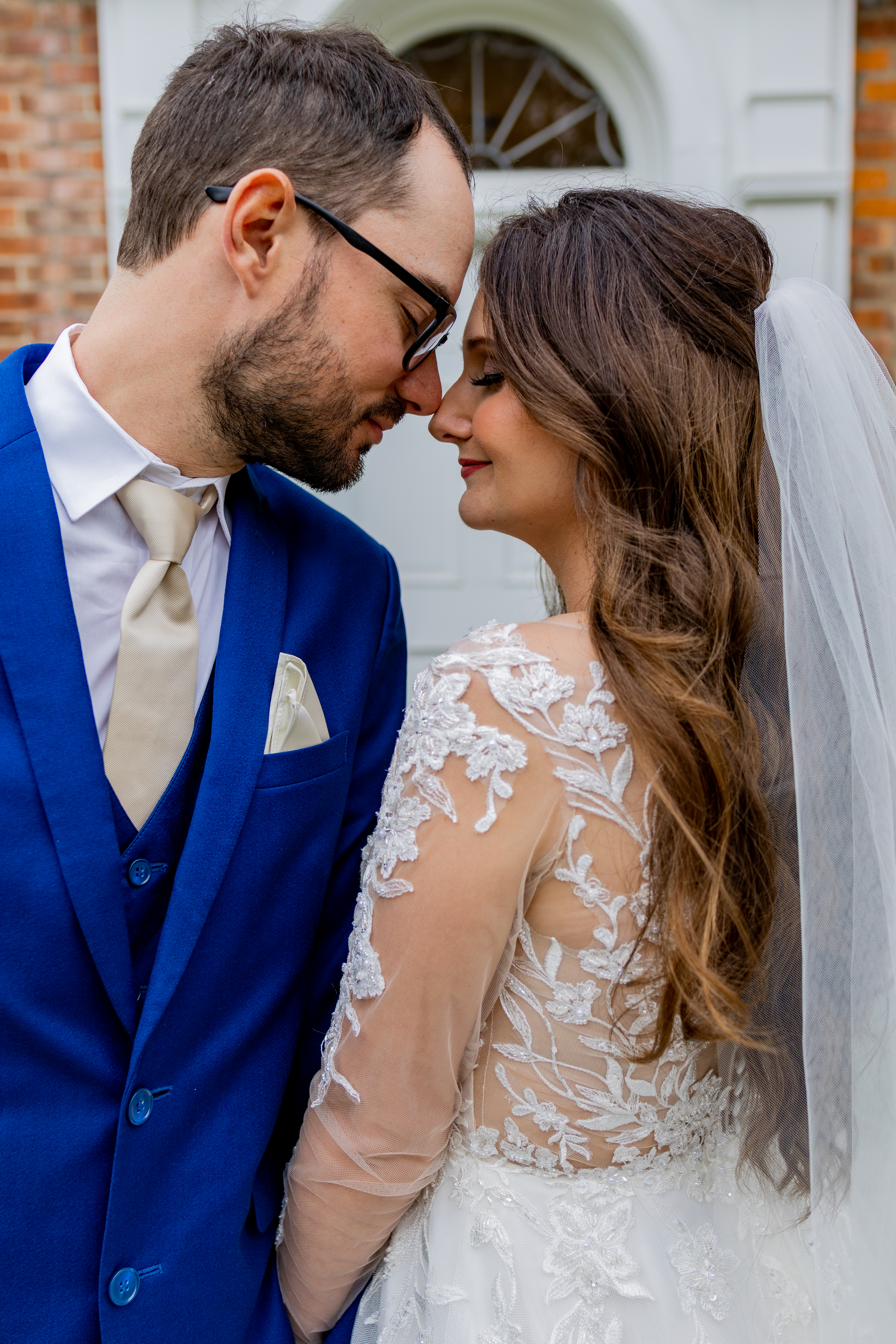 bride and groom embracing