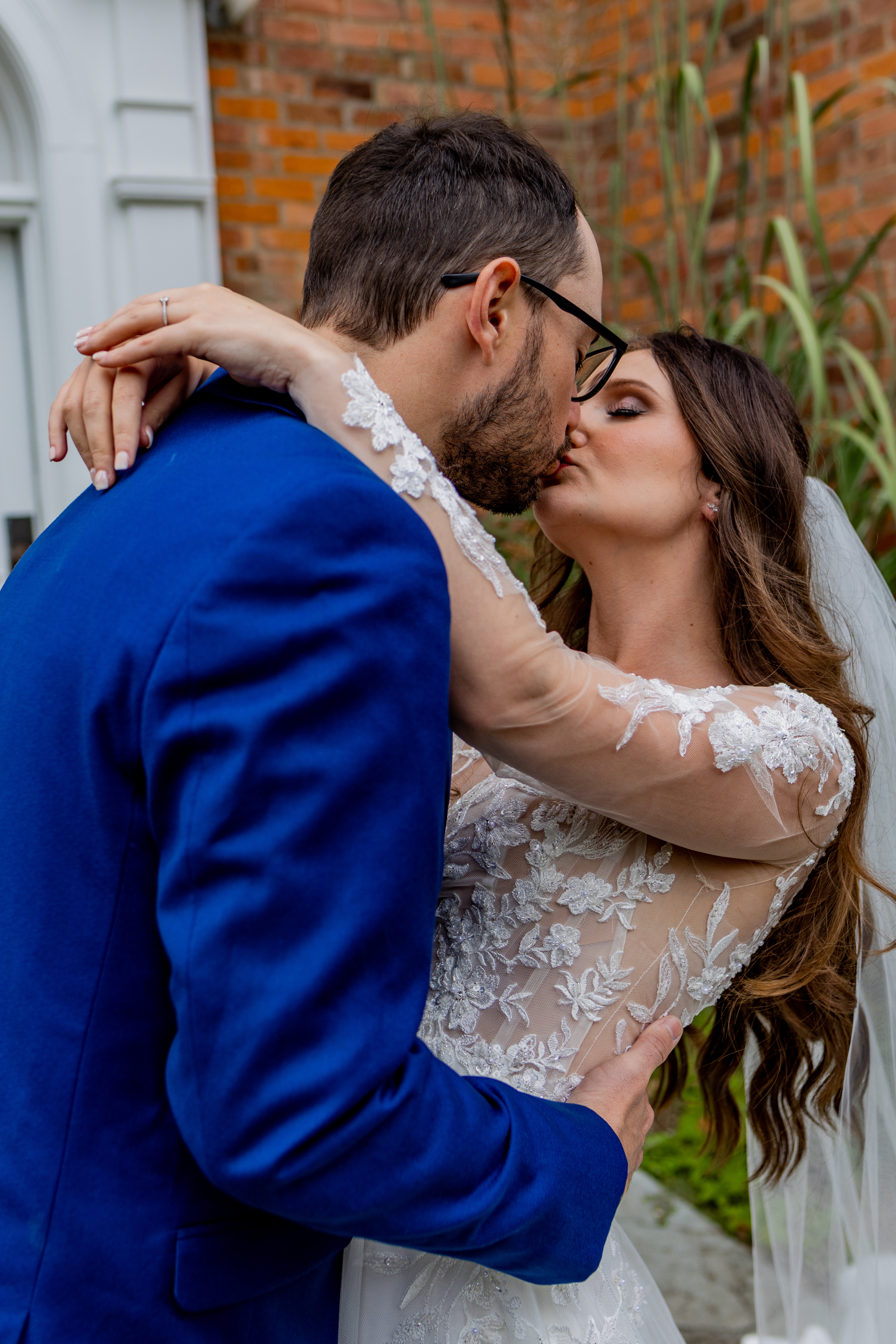 bride and groom kissing