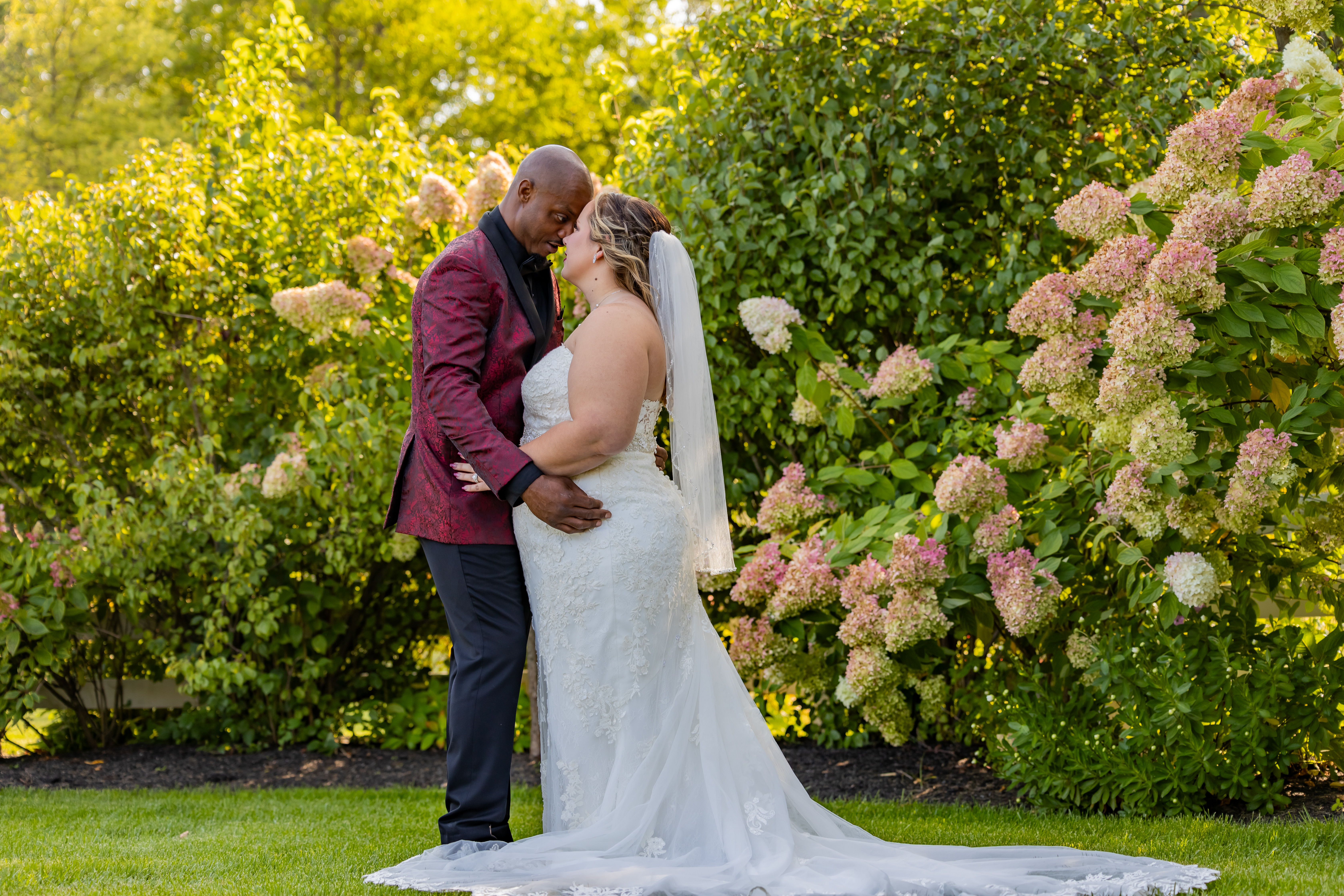 bride and groom looking into each others eyes