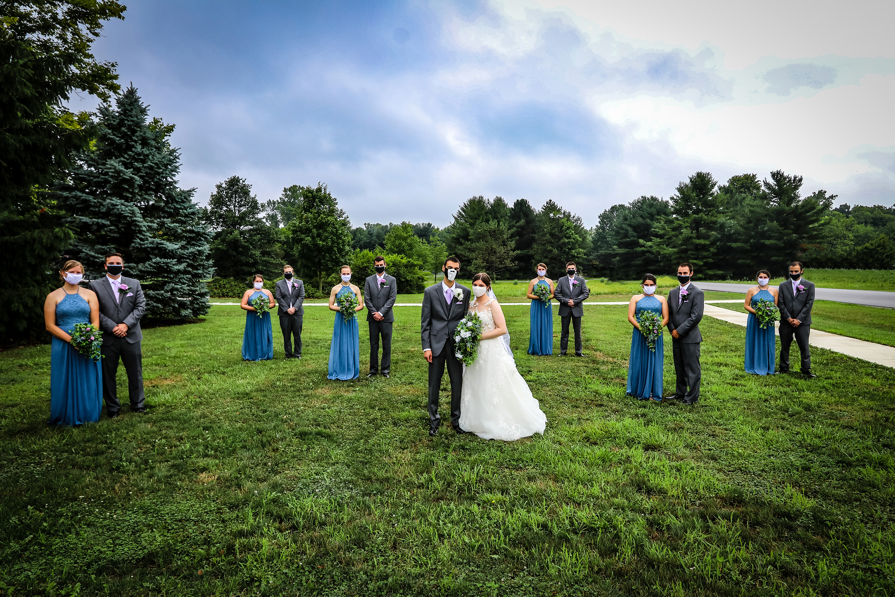 wedding party wearing face masks