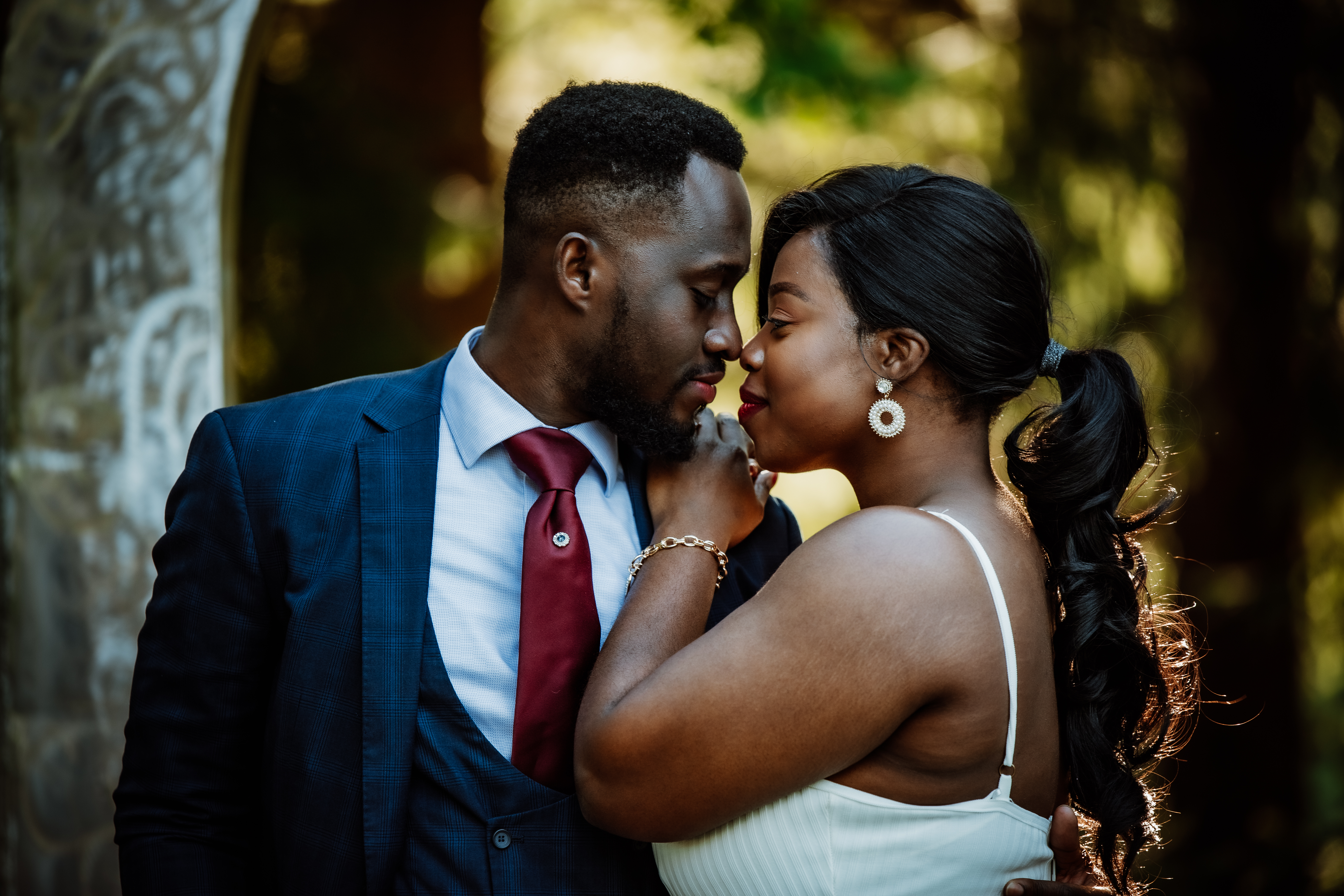 bride and groom looking at each other lovingly
